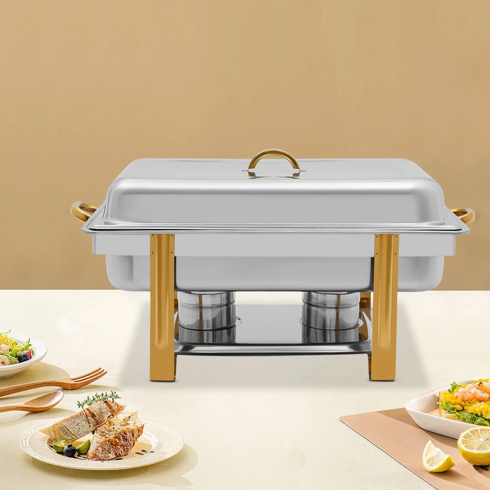 9L Stainless Steel Food Warmer Chafing Dish Set Rectangular Folding Chafer Catering Buffet Heat Tank Food Insulation Container