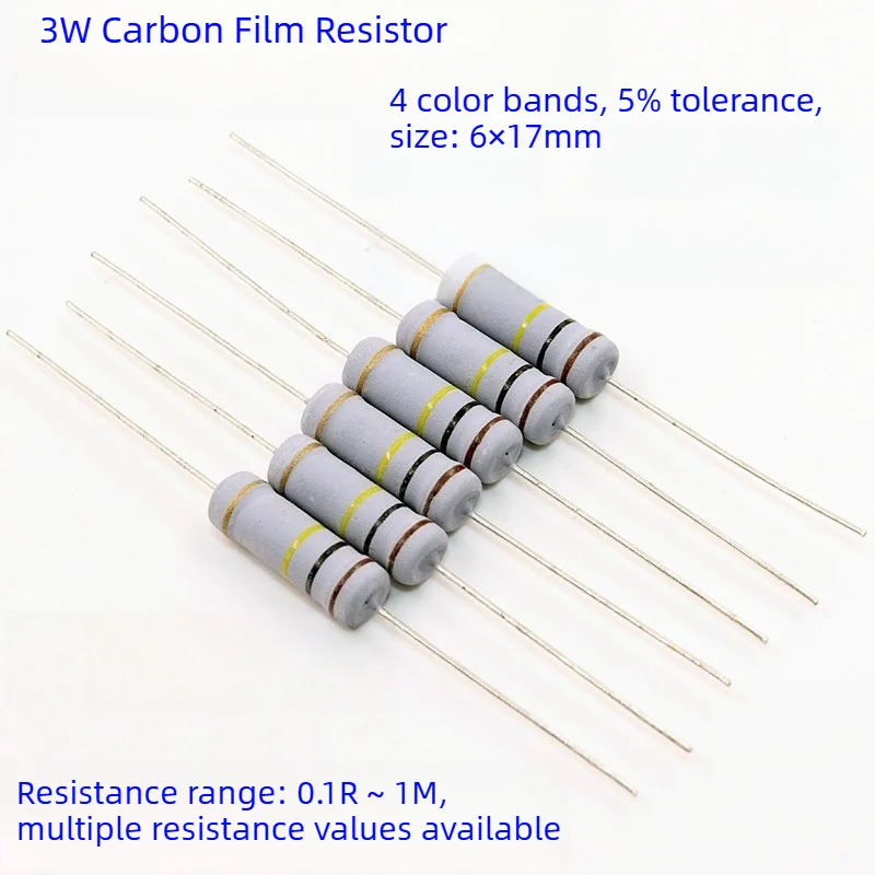 200-個-3w-カーボン皮膜抵抗器キット-01r-1m-オーム-5-許容誤差-1r-22r-100r-1k-10k-100k-1m-詰め合わせ
