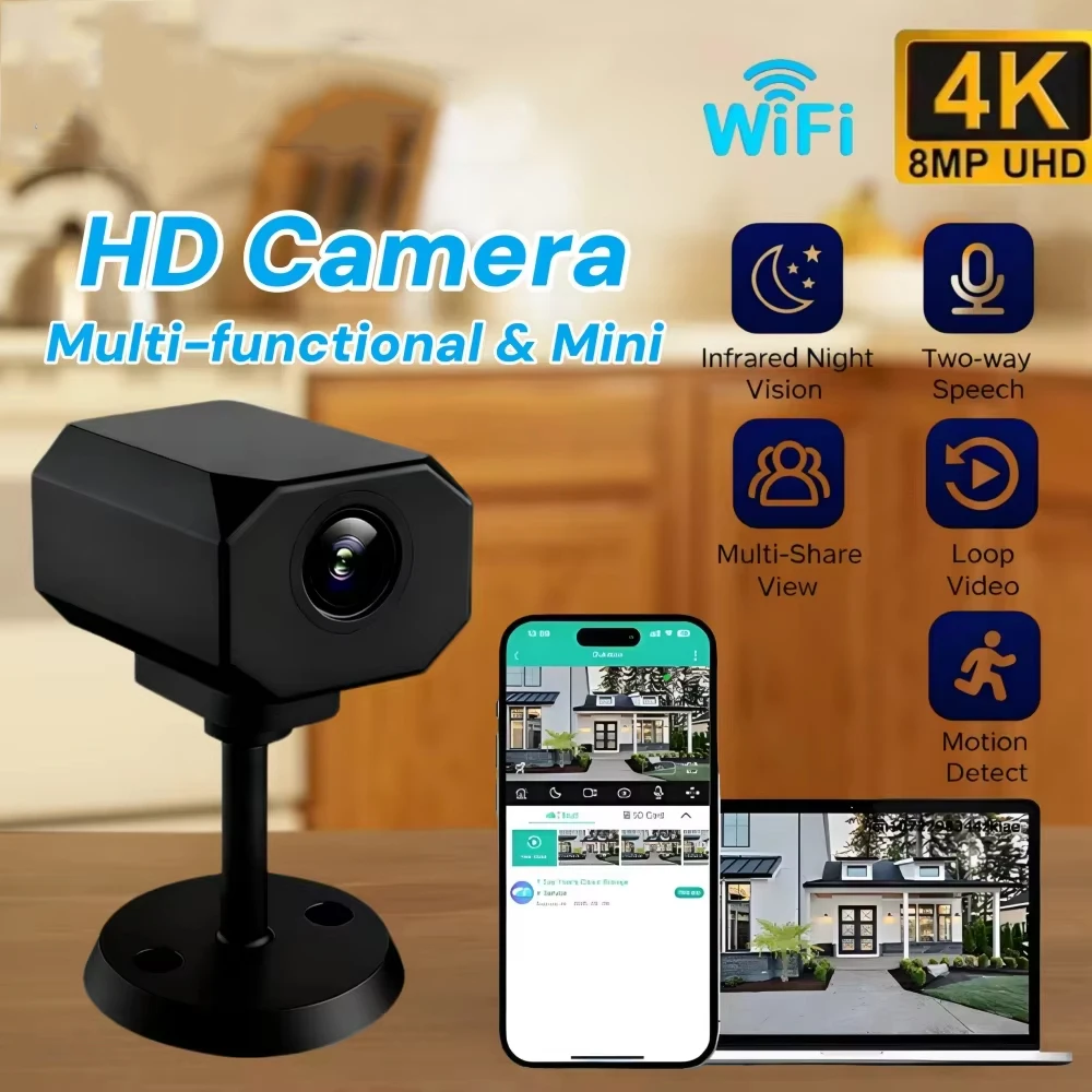 4K HD WiFi Security Camera for Home Mini Smart Indoor IP Surveillance with APP Remote Monitoring Portable Design 2026