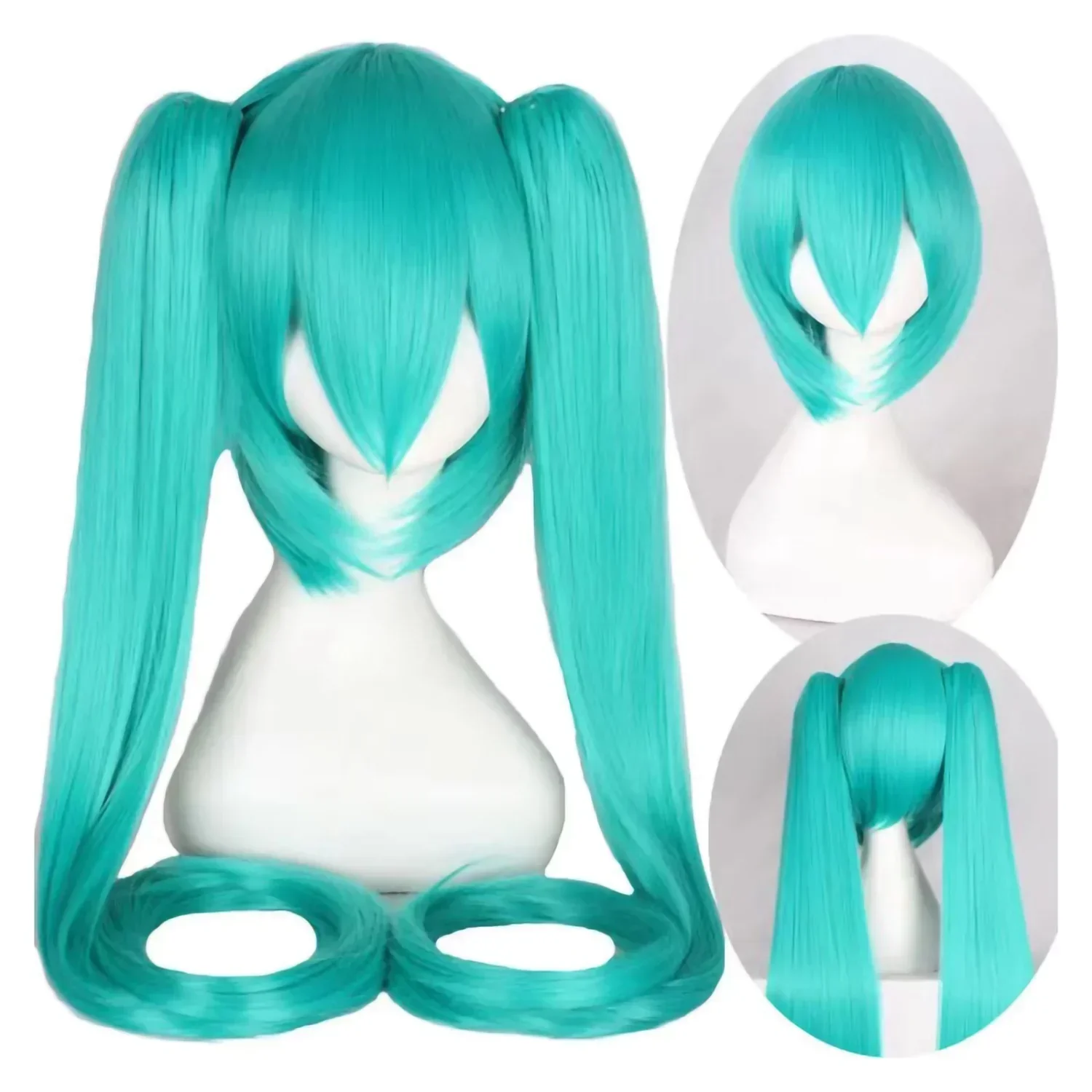 110cm Hatsune Miku Cosplay Wig Rose Net Wigs Anime Long Synthetic Hair Clips 2 Ponytails Lolita Wig for Halloween