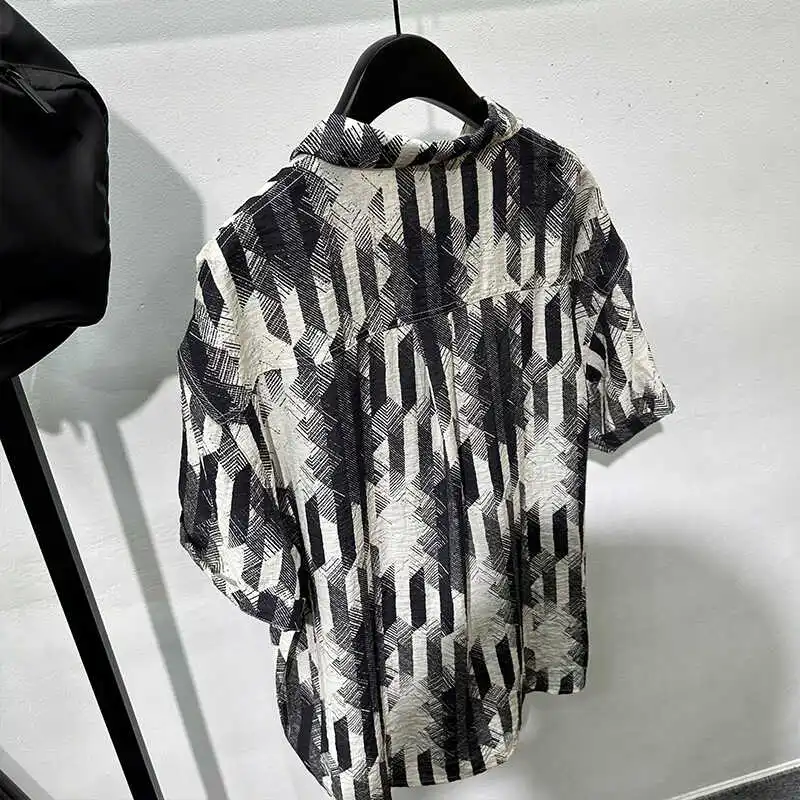 Summer Pu Shuai Vintage Printed Ice-Friendly Linen Short-Sleeved Shirt Light Luxury Loose Thin
