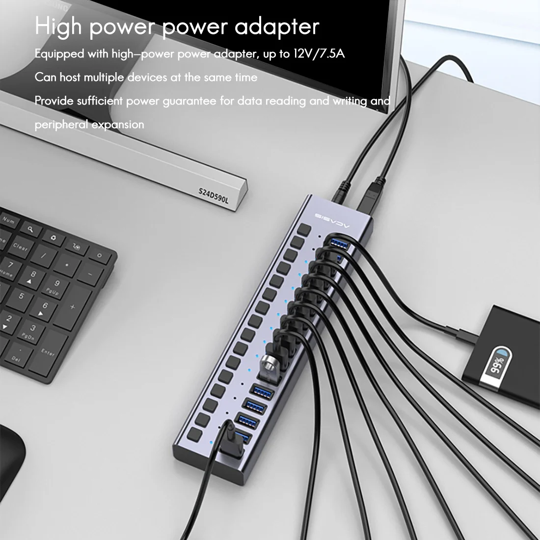 Imagem -06 - Acasis-usb Multi-function Expansão Splitter com Interruptor Adaptador de Energia para pc Portátil Plug ue Usb 3.0 Hub 5gbps 12v 7.5a 5a