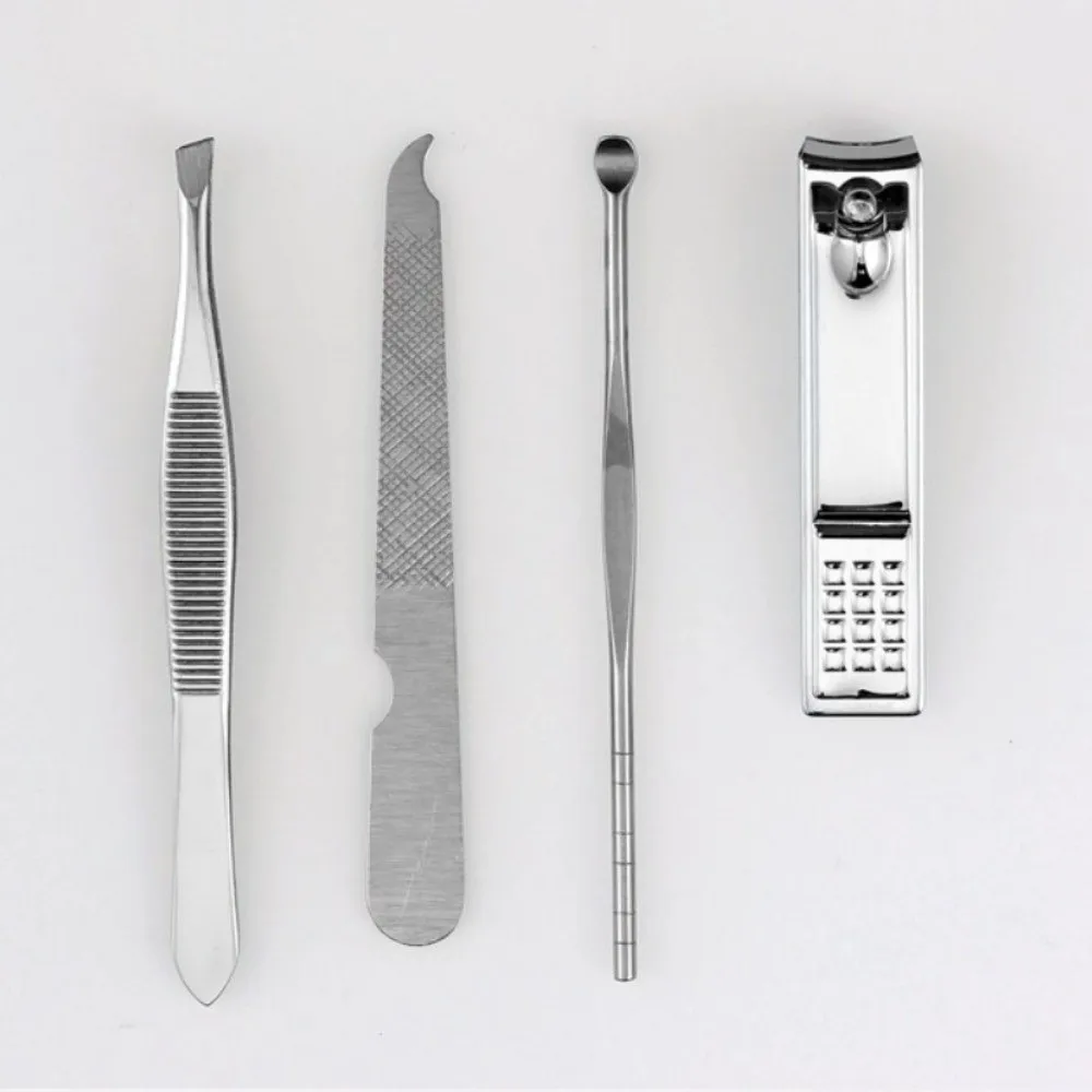 Kit de coupe-ongles Portable 4 en 1, Mini étui en cuir PU, ensemble d'outils de manucure, lime à ongles, outil de coupe des sourcils en acier inoxydable