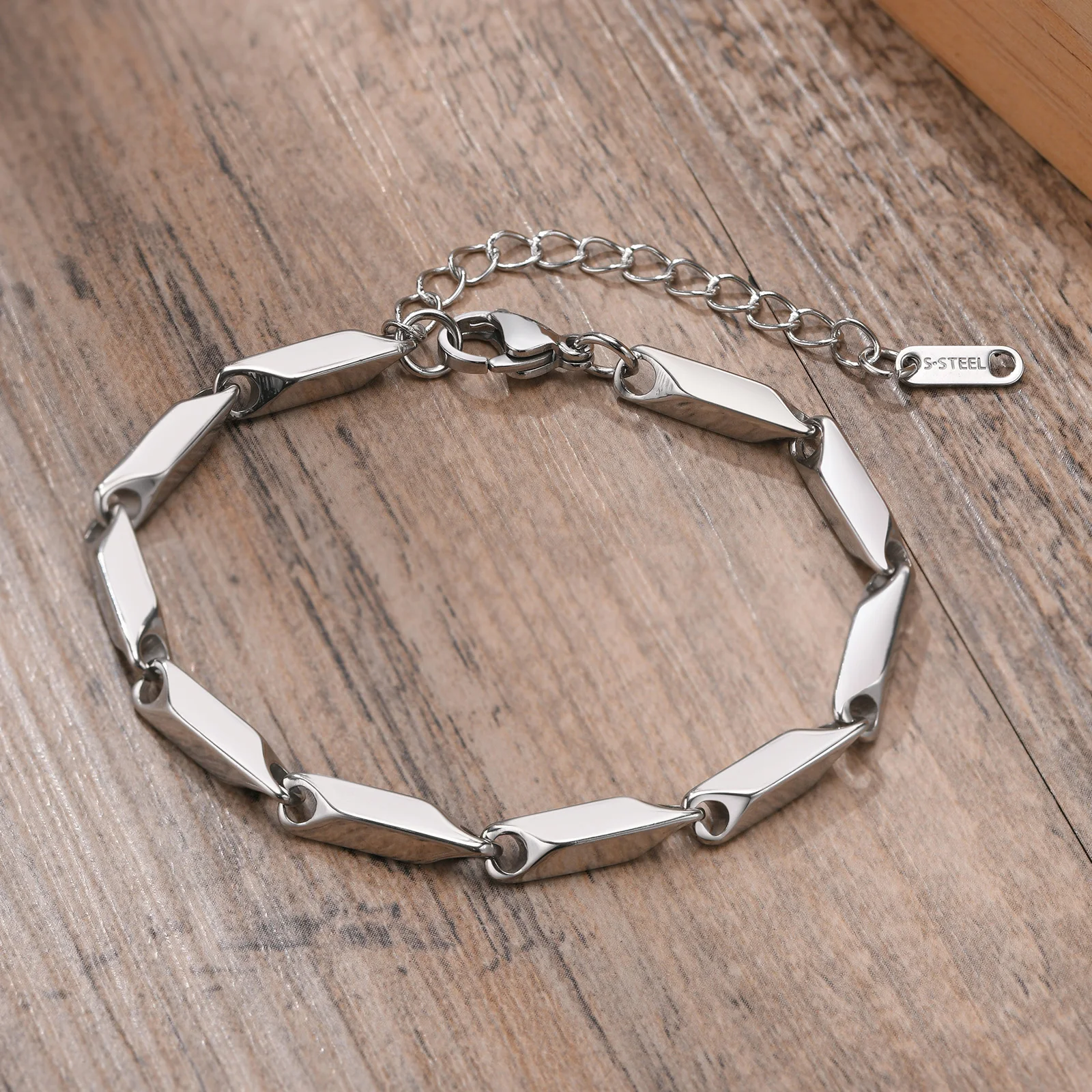 Bamboo Link Chain Bracelet Stainless Steel Bracelets for Men