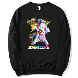 Hanukkah Dabbing Unicorn Jewnicorn Chanukah Jewish Xmas pullower sweater T-Shirt Cute Christmas Costume Graphic sweatshirts Tops