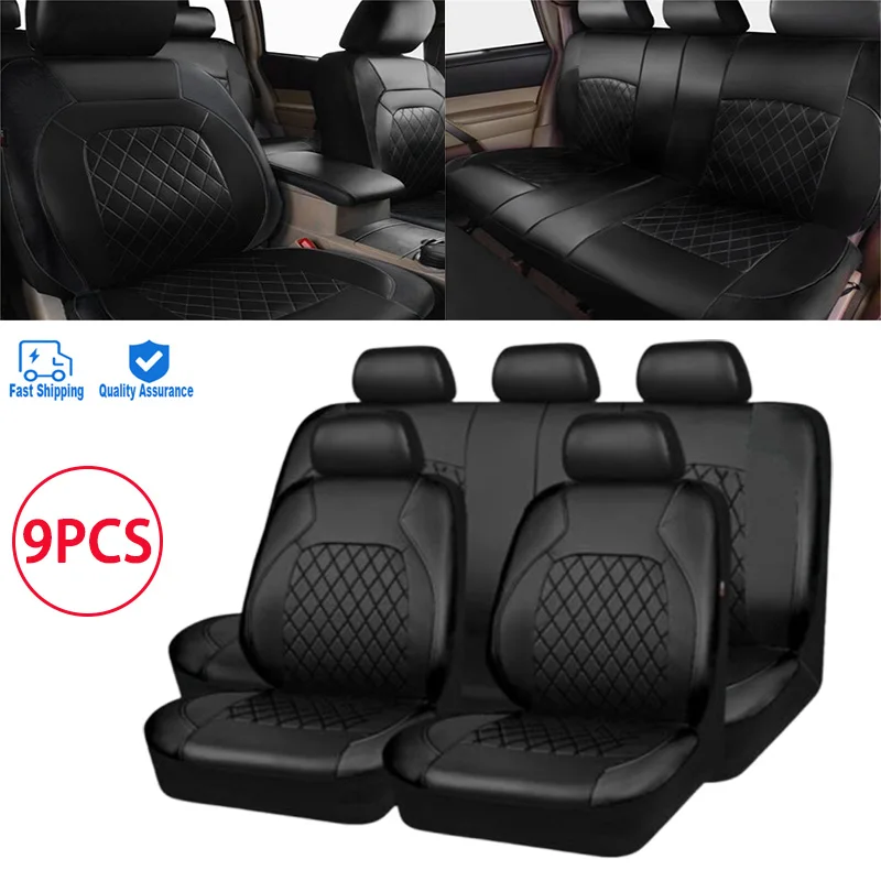 Juego de asiento de coche Universal de 5 asientos, cojín de asiento de coche de cuero PU, almohadilla protectora completamente rodeada, accesorios interiores de coche antiarañazos