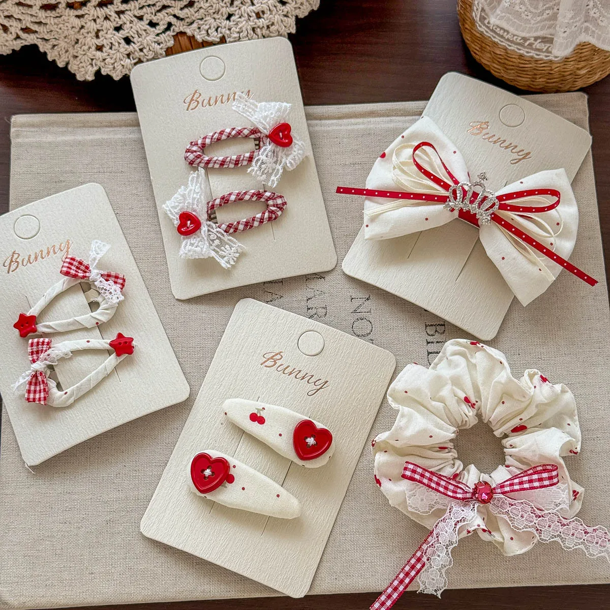 Red and White Polka Dot Bow Children's Hairpin Lace Barrettes Bangs Side Clip Ribbon Bow Crown Hairpin Hairclip Hair Accessories