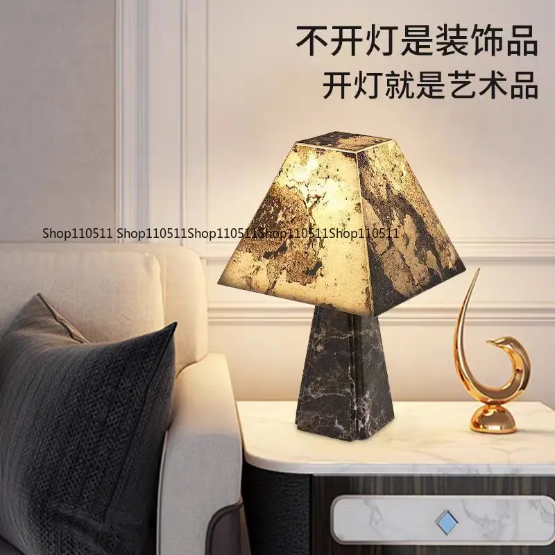 Natural marble living room table lamp hotel bedroom study atmosphere table lamp designer Chinese vertical lamp