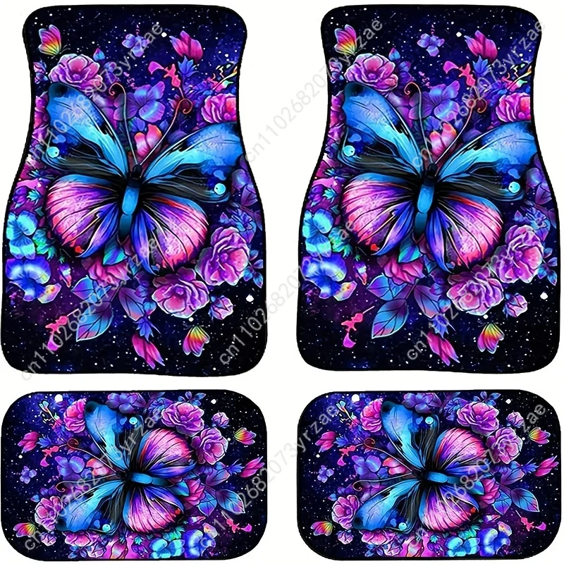 

Colorful Butterfly 4pcs Universal Car Floor Mats All-Season Fashionable Auto Interio Absorbent Non-Slip Washable Car Floor Mats