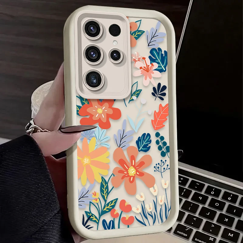 الفن الملونة زهرة قضية الهاتف لسامسونج غالاكسي S24 S25 S23 الترا S22 S21 زائد FE A36 A56 A26 A16 A06 A15 A25 A35 A55 5G eتوي