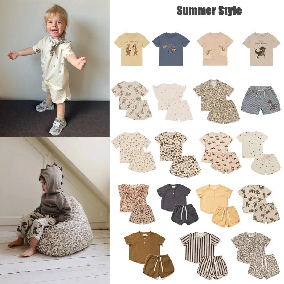 

New KS Children Summer Clothes Sets Kids Tops And Shorts Suit Newborn Cotton Baby Girl Boy Cute Printing T Shirt For 1-9Years