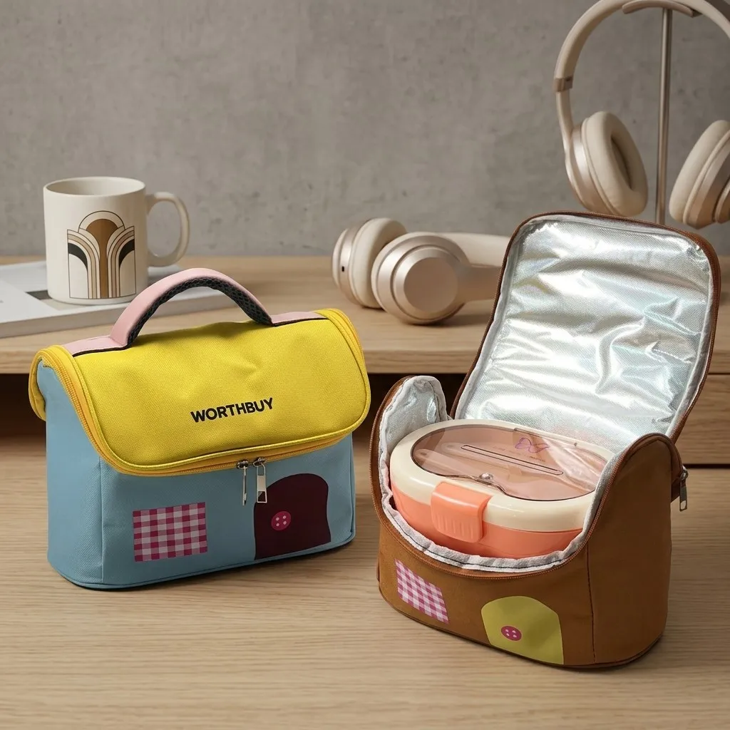 Oxford Thermal Lunch Bag with Zipper Large Capacity Food Container Insulated Bag Waterproof Women Kids School Work House Shape