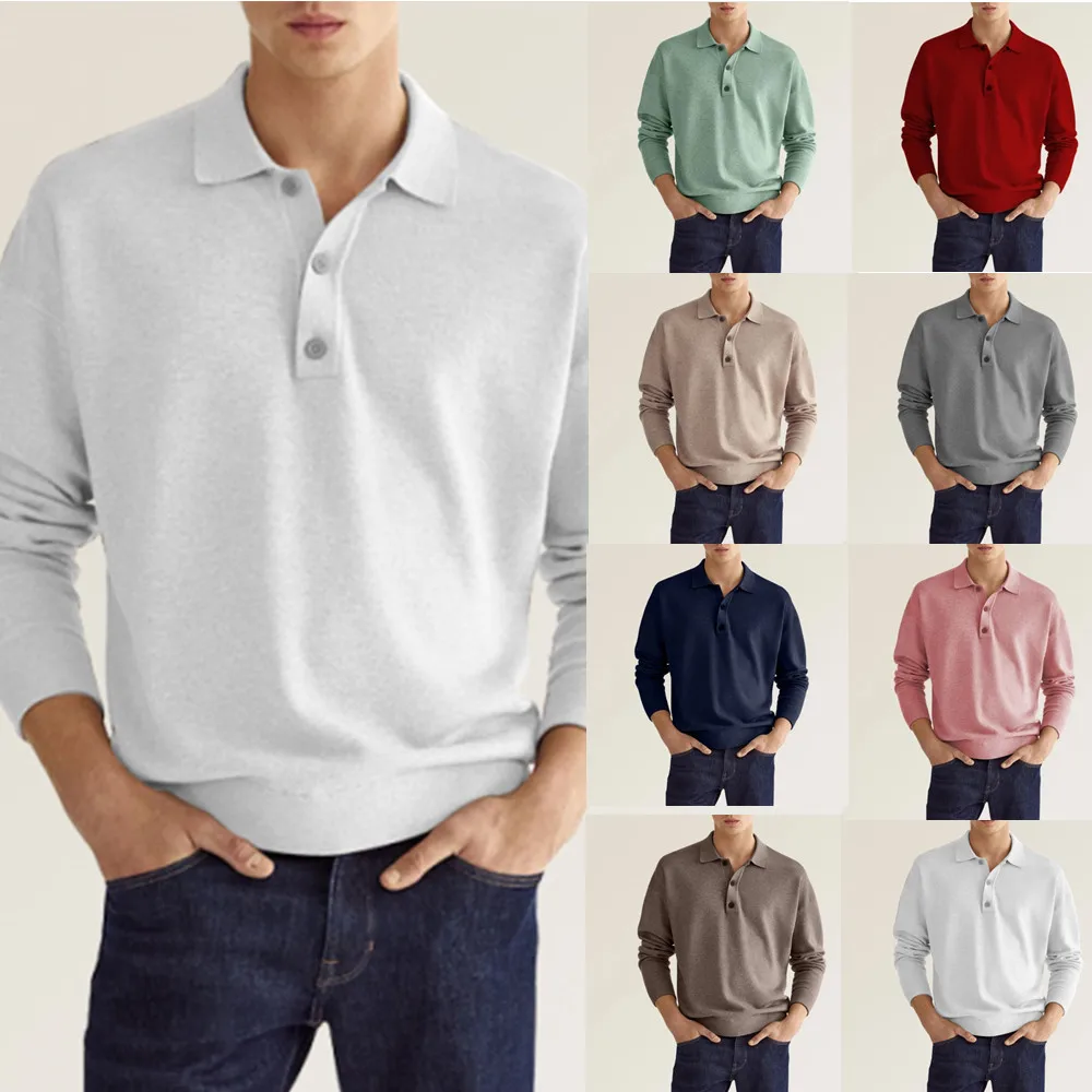 

2026 Popular Product On And Amazon: Autumn Long-Sleeve V-Neck Buttoned Men's Casual Polo Shirt