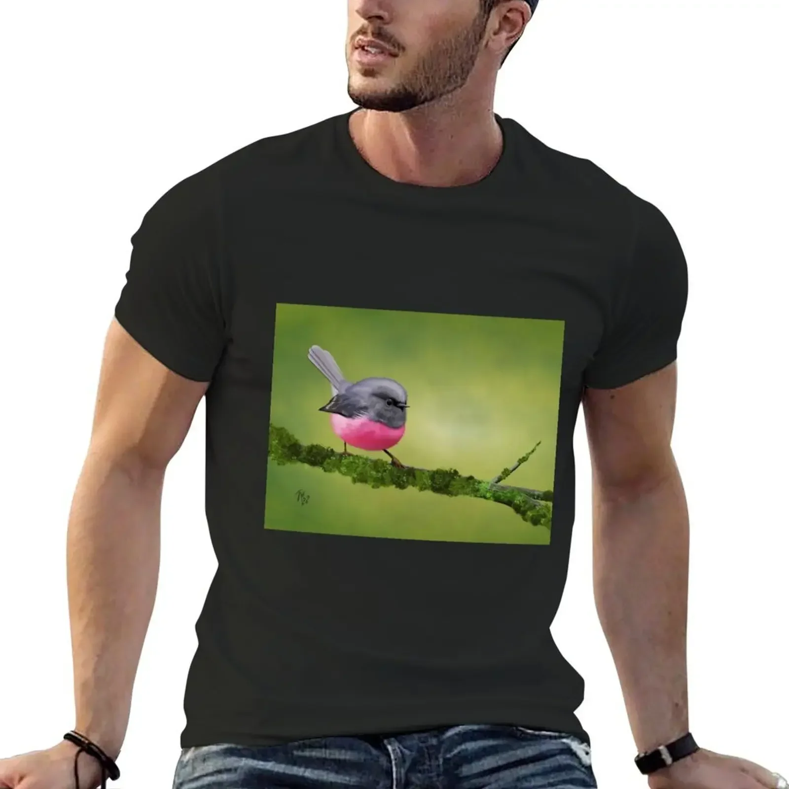 Cute Pink Australian Robin T-Shirt cheap stuff kawaii clothes heavyweights t shirts for men cotton