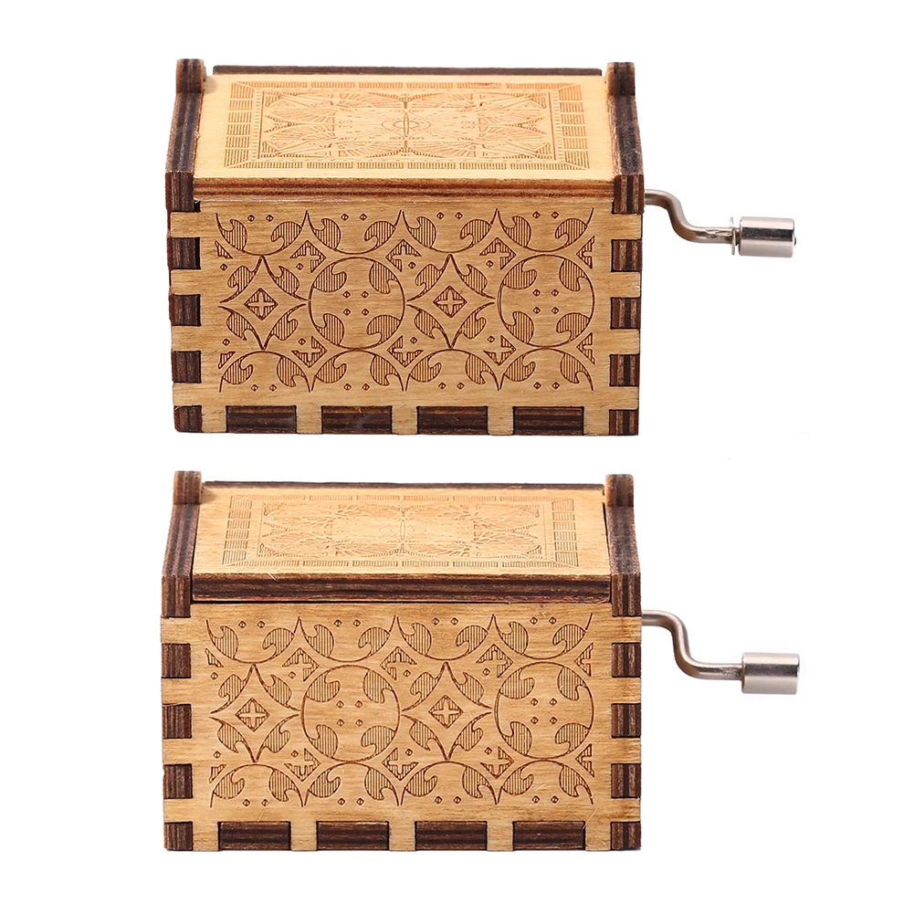 Vintage Hand Crank Music Box Vintage Wooden Music Box Engraved Retro Hand Cranked Cute Boxes Unique Gifts for Valentine Day