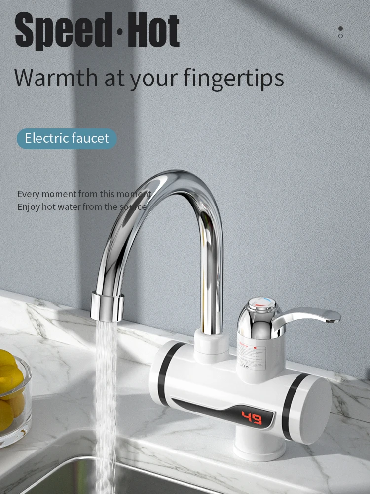 3000W Electric Faucet Instant Hot Electric Water Heater Kitchen Faucet Hot Cold Water Dual-Use LCD Display Tankless Heaters