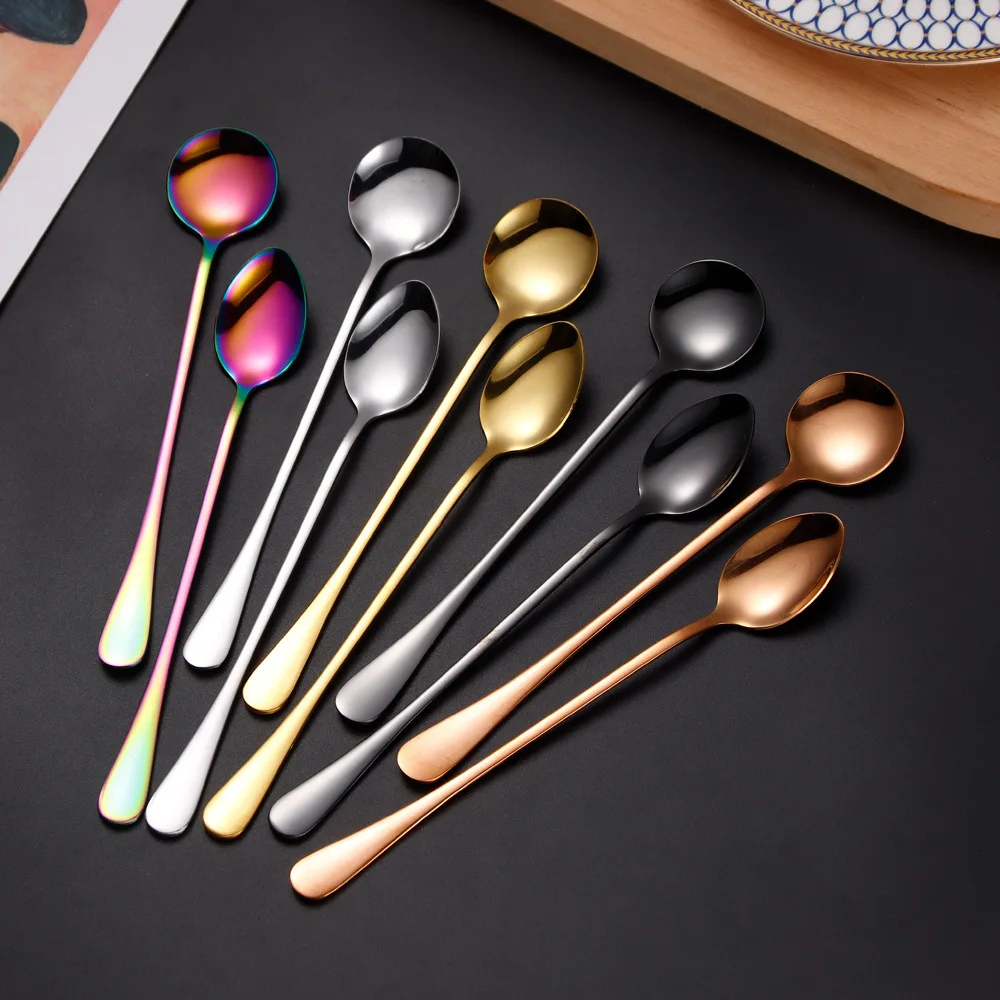 

Long Handle Stainless Steel Teaspoons Ice Tip Round Spoon Ice Cream Stirring Spoons Kitchen Bar Coffeeware Dessert Mixing Tools