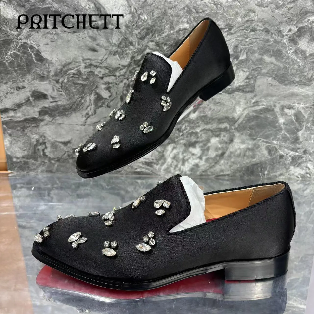 Irregular Rhinestone Decorated Loafers Black Suede Round Toe Slip-On Simple Casual Shoes Fashionable Large Size Men's Shoes