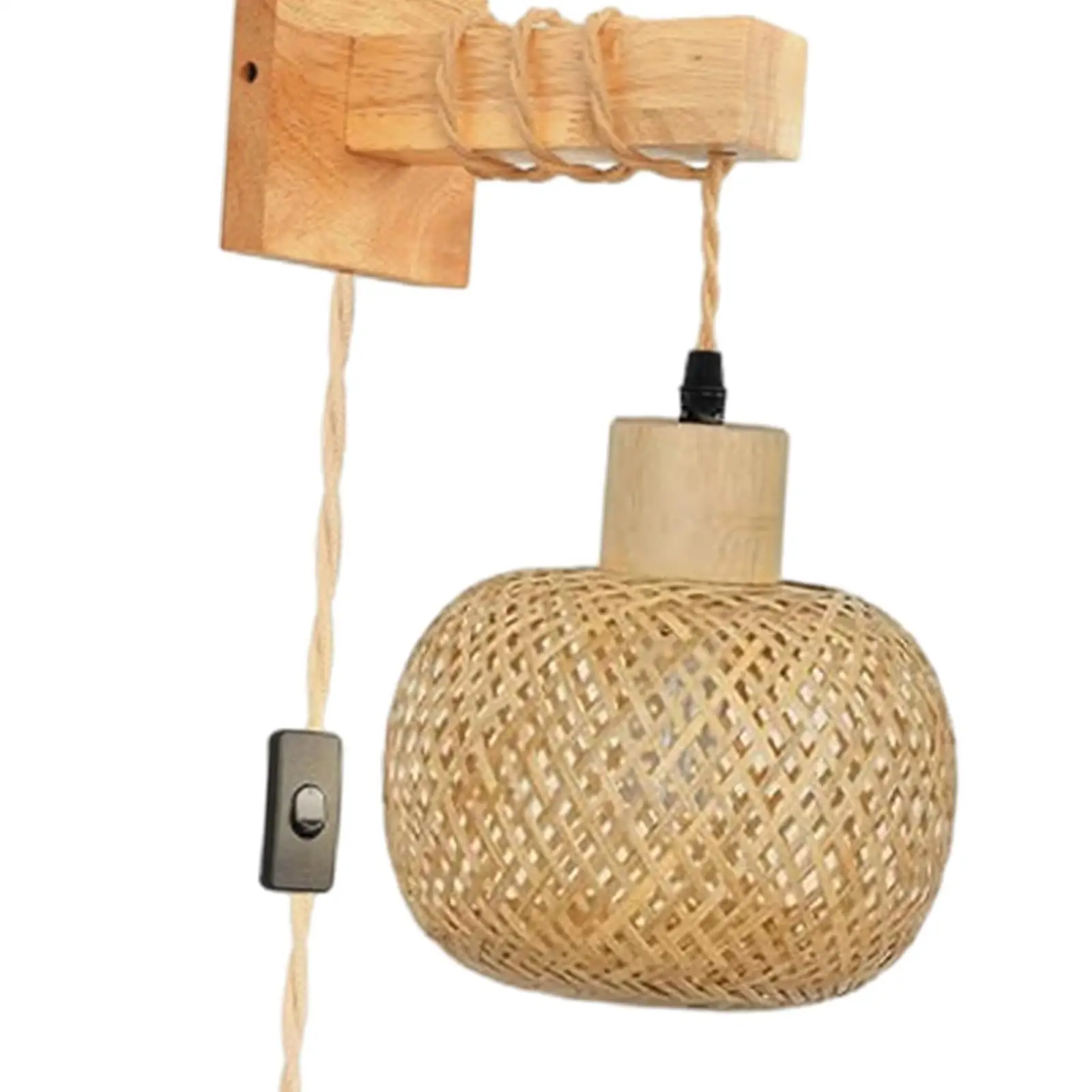 Imagem -05 - Hand Woven Boho Bamboo Wall Lamp Plug-in Pendant Light para Casa Quarto Sala de Estar Casa de Banho Cabeceira Wall Sconce