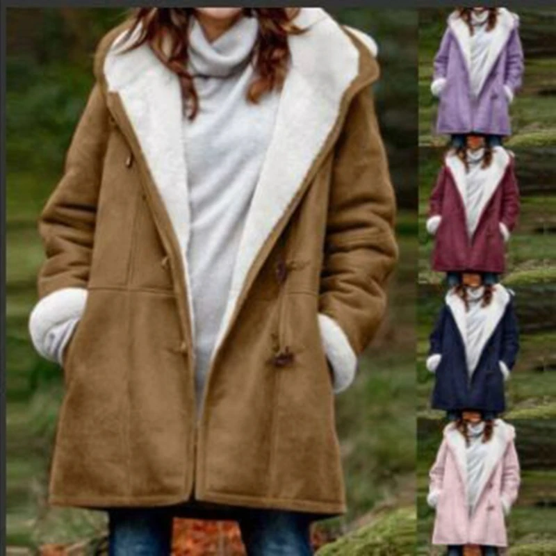 Cárdigan con botones informal de Color sólido estilo Harajuku Simple intelectual de invierno europeo americano abrigo cálido de longitud media con capucha para mujer