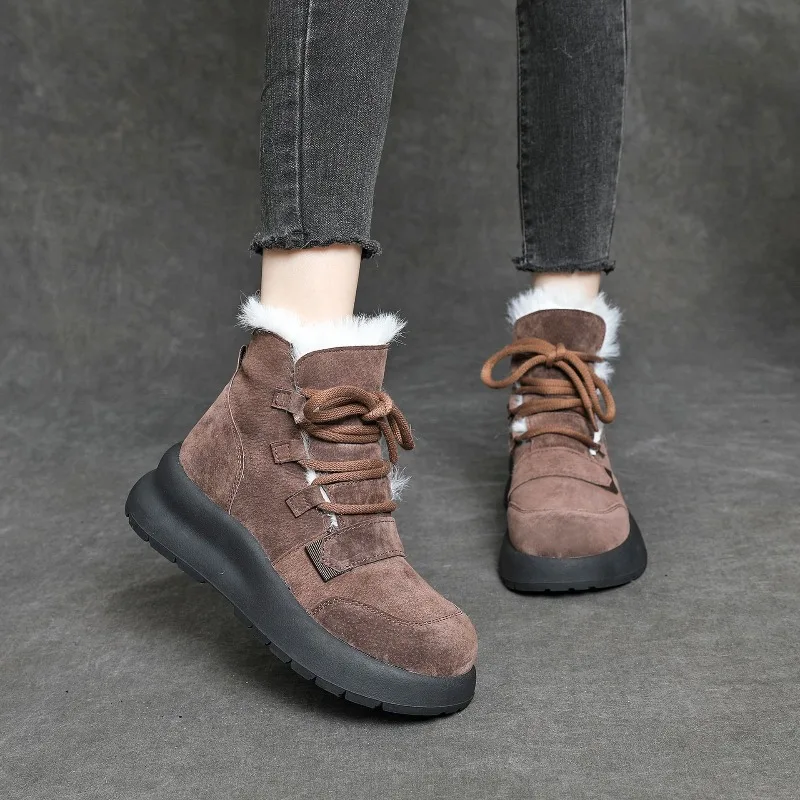 

Women's Winter Thick Bottom Lace-Up Cotton Snow Boots Round Toe Comfortable Short Tube Fashionable Ankle Boots for Women