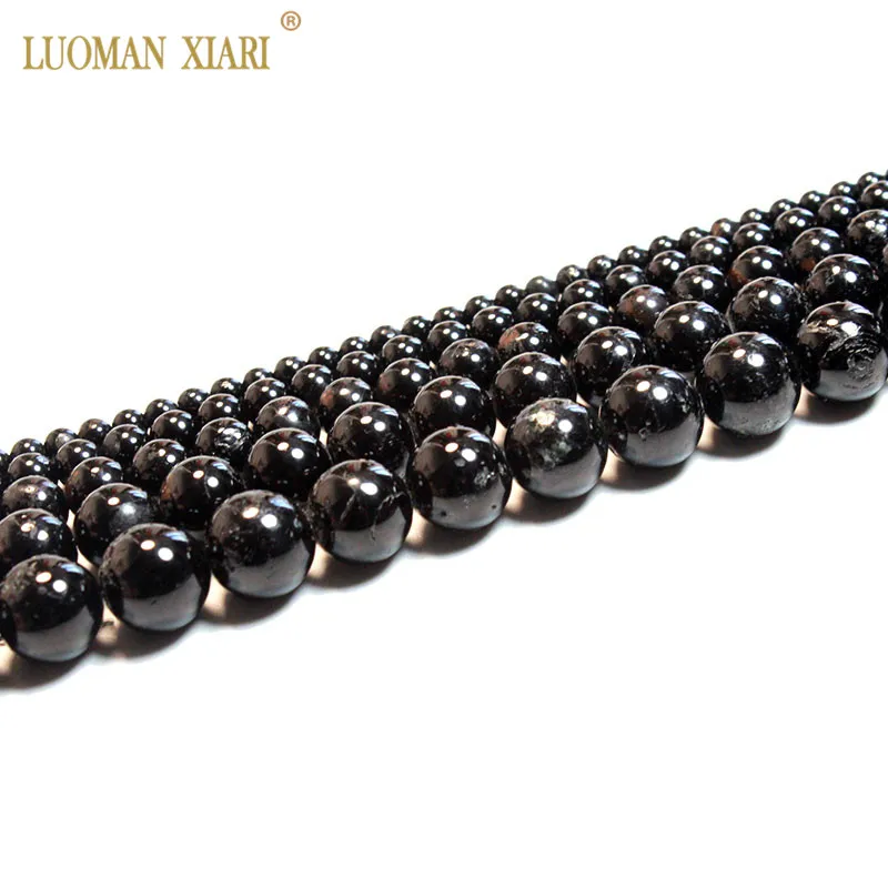 Wholesale 100% Natural Black Tourmaline Round Gem Stone Beads For Jewelry Making DIY Bracelet Necklace 4/6/8/10/12mm Strand 15\'\'