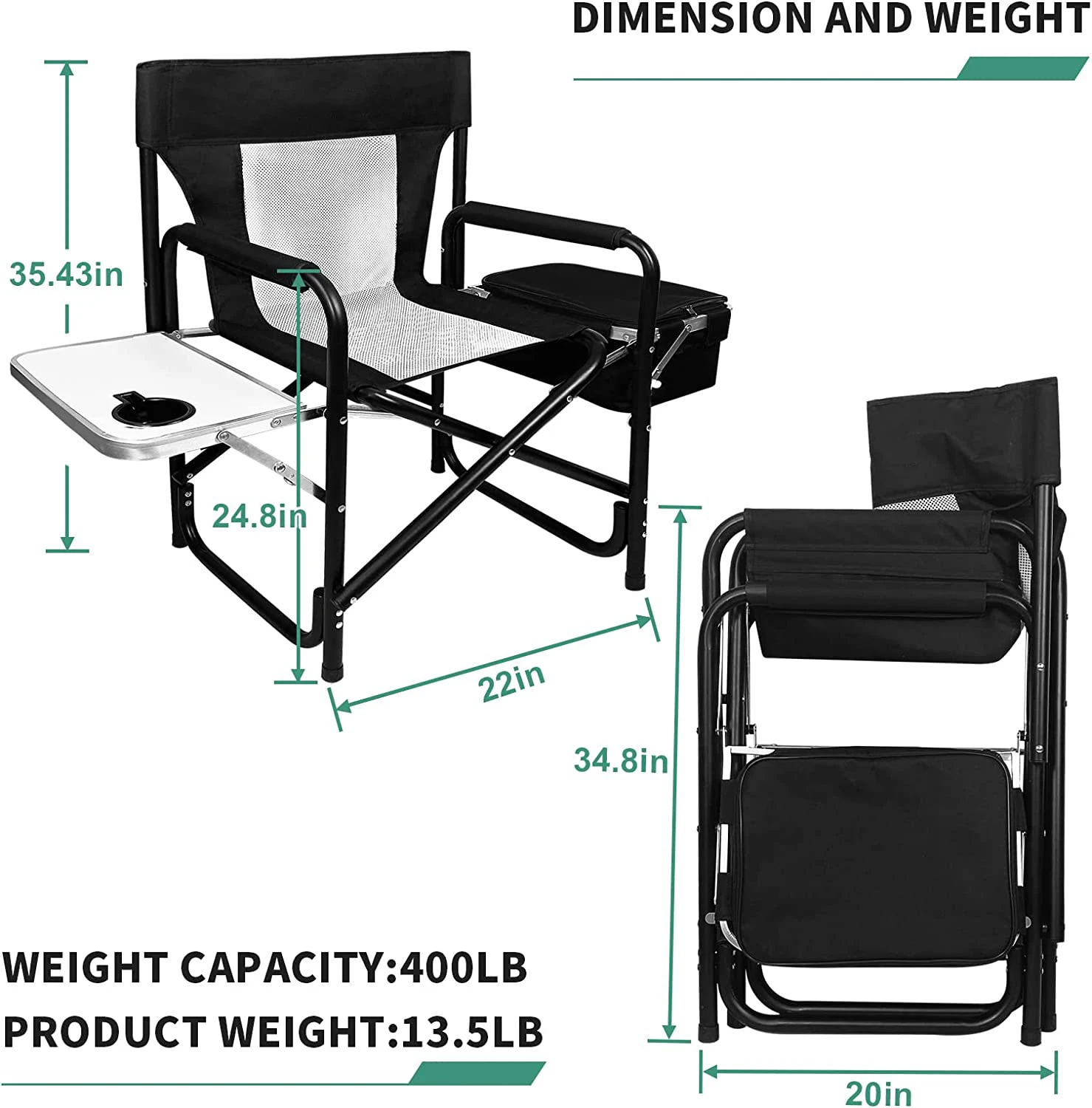 portable camping chair portable laurel tree director chair with foldable side table refrigerated bag, and mesh pocket