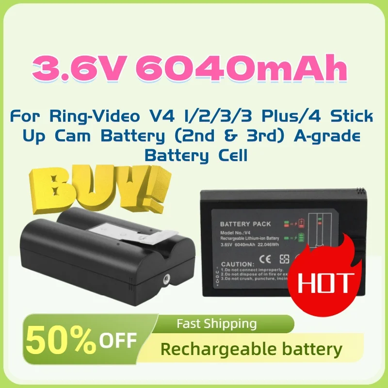 

3.6V 6040mAh Upgrade Rechargeable Battery for Ring-Video V4 1/2/3/3 Plus/4 Stick Up Cam Battery (2nd & 3rd) A-grade Battery Cell