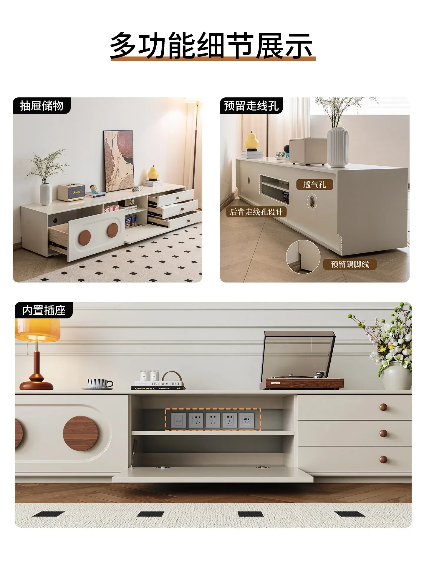 HT medieval style living room household small apartment locker integrated floor solid wood TV cabinet