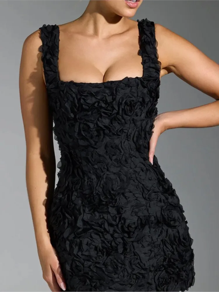 

Women's Temperament Commuting Dress Spring Autumn Sexy Square Collar Flower Slim Fashion Sleeveless Tie Banquet Party Dresses