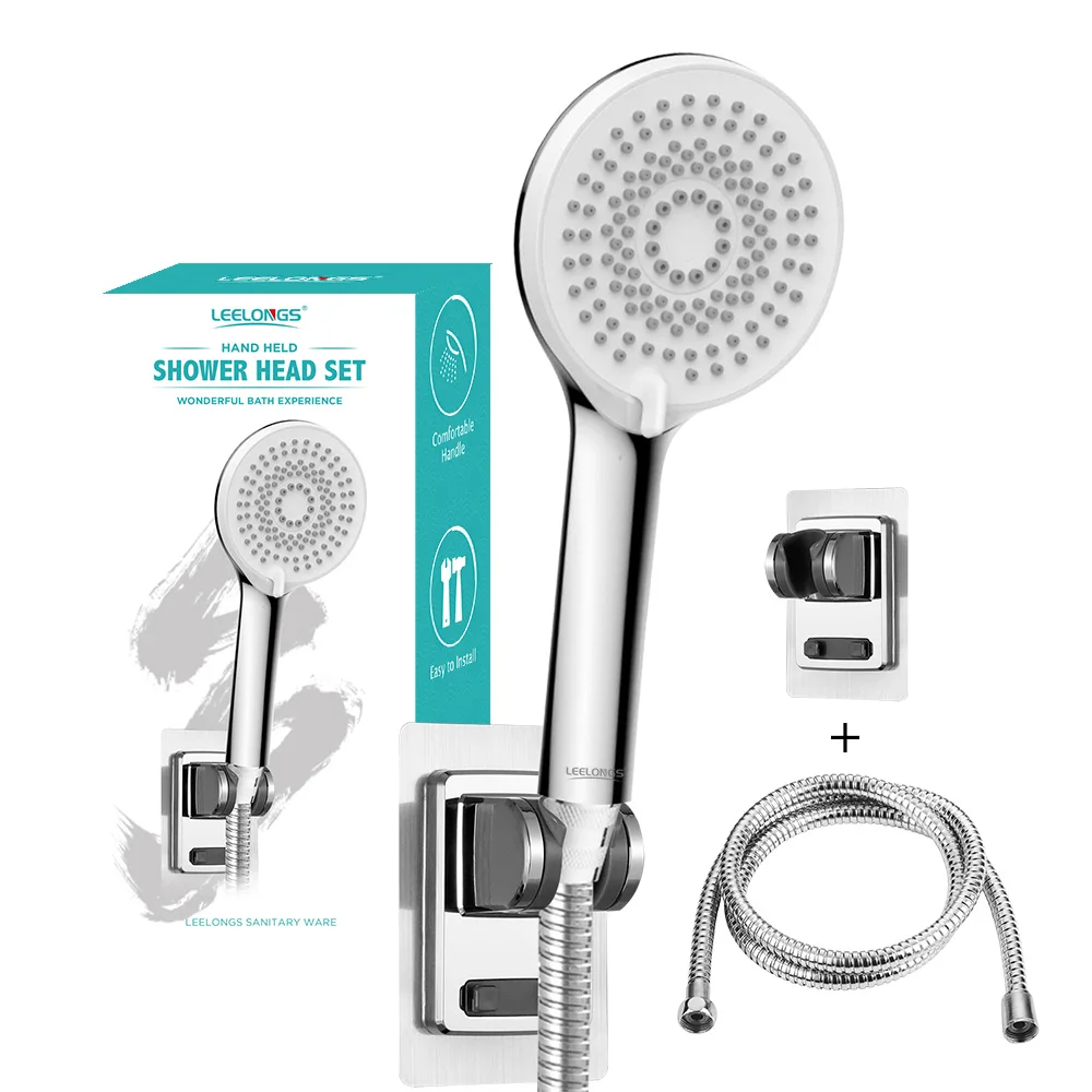 

Premium Quality 4 Setting Spray Durable Handheld Shower High Pressure Round Chrome Plastic Bathroom Hand Shower Head Set