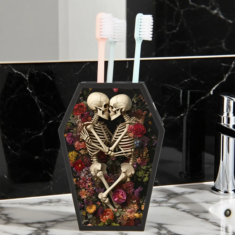 Cross-Border Gothic Coffin-Shaped Skull Printed Toothbrush Holder For Bathroom Toiletries Storage Scenario