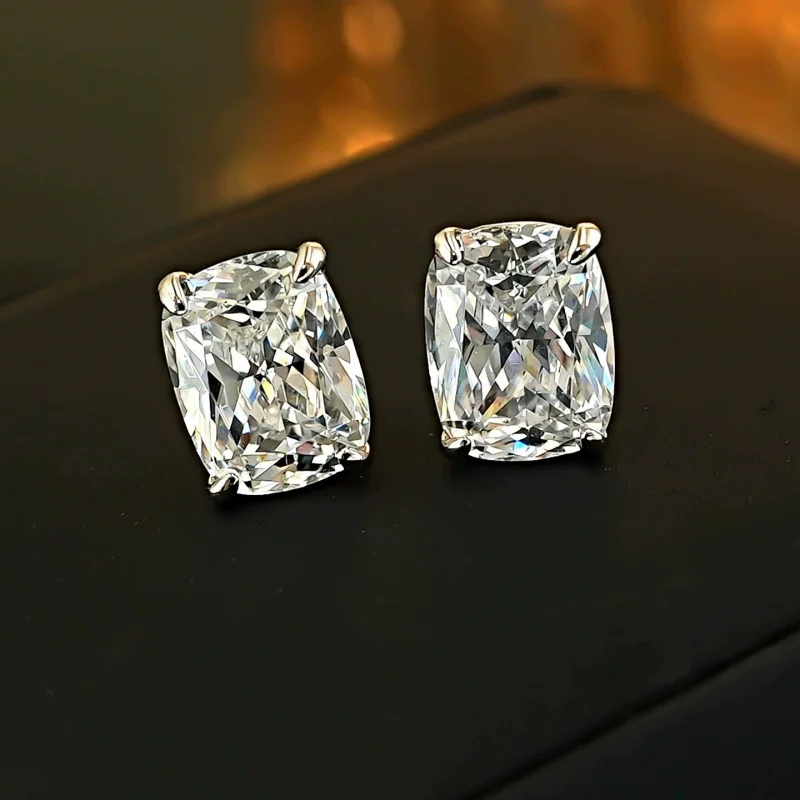 Bestselling 925 Sterling Silver Ice Cut Rectangular White Zircon Earrings Diamond Style