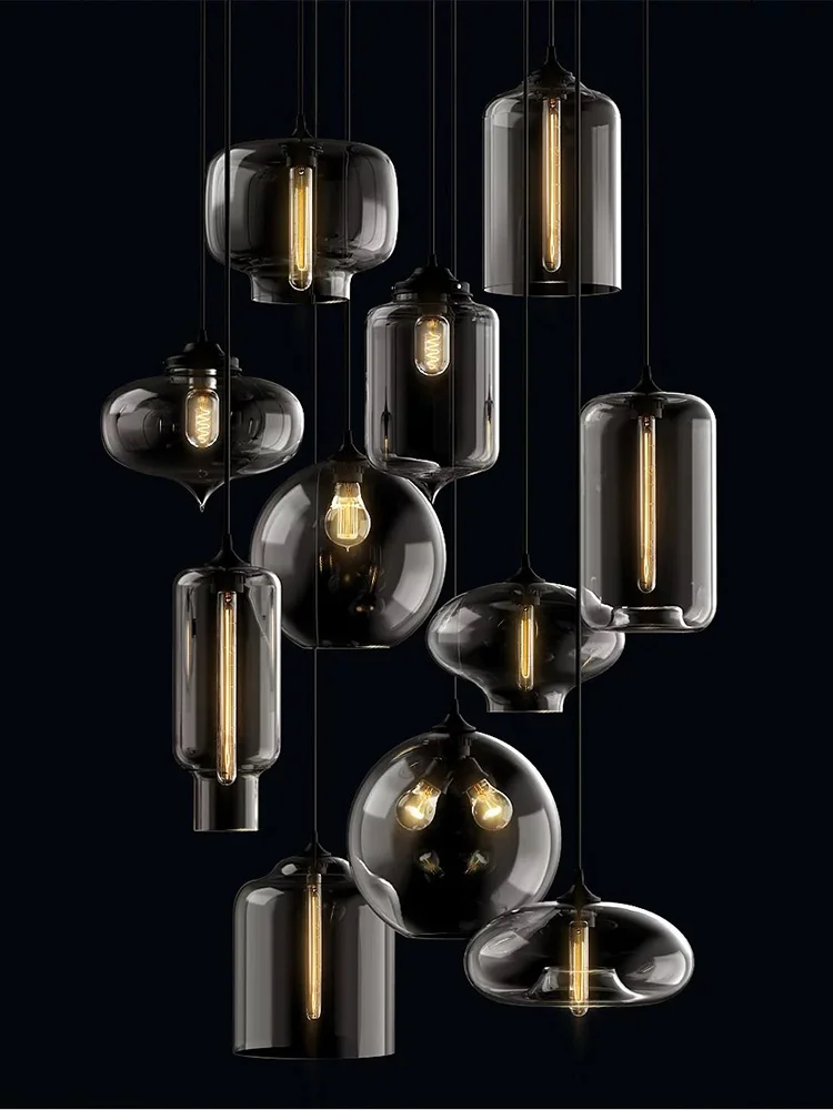 Luxury American Style Transparent Glass Chandelier 2025 Adjustable Black Pendant Lamp Ceiling Luster for Bar Lounge