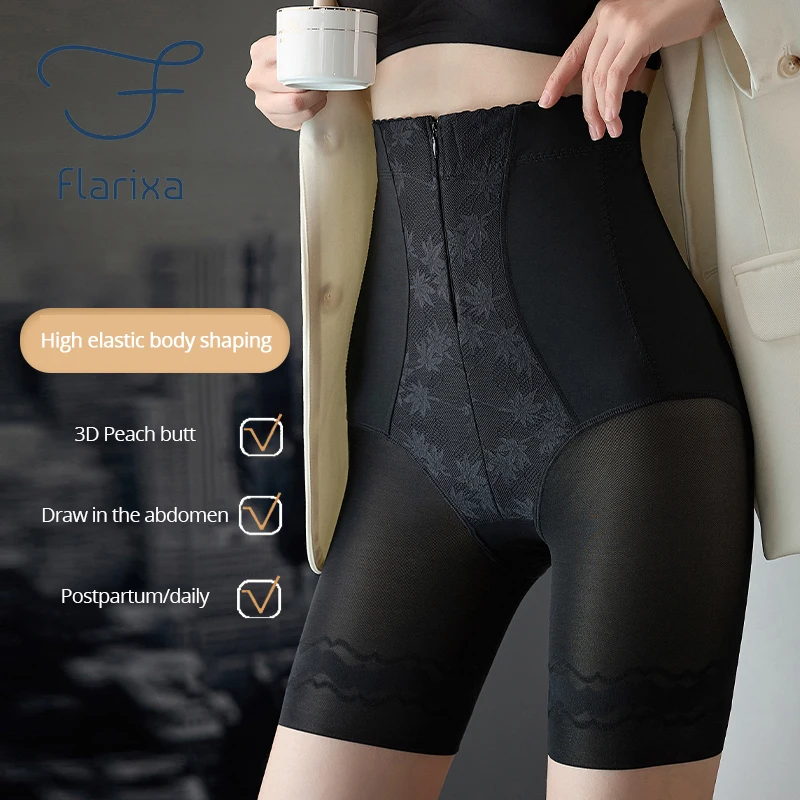 Flarixa Lace Waist Trainer Body Shaper Tummy Slimming High Waist Flat Belly Panties Shapewear Women Tummy Control With Zipper