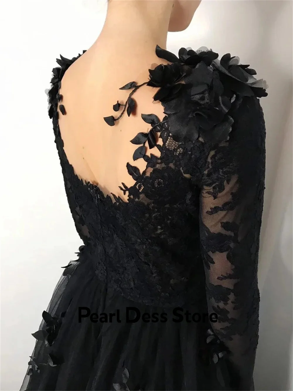 Pearl Gala Dresses Woman 2024 for Party Dress Lace Embroidered Long Sleeve A Line Sexy Black 3D Flowers Women Evening Dress Gown