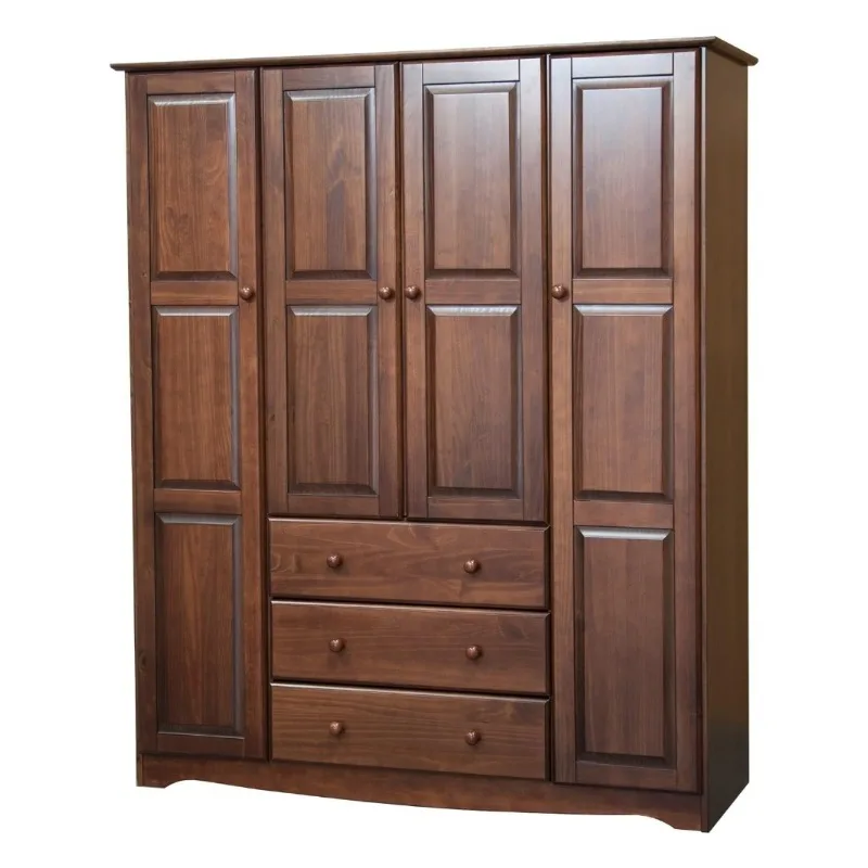 

Solid Wood Family Wardrobe Closet/Armoire, Mocha, 3 Clothing Rods Included, 60.25" w x 72" h x 20.75" d