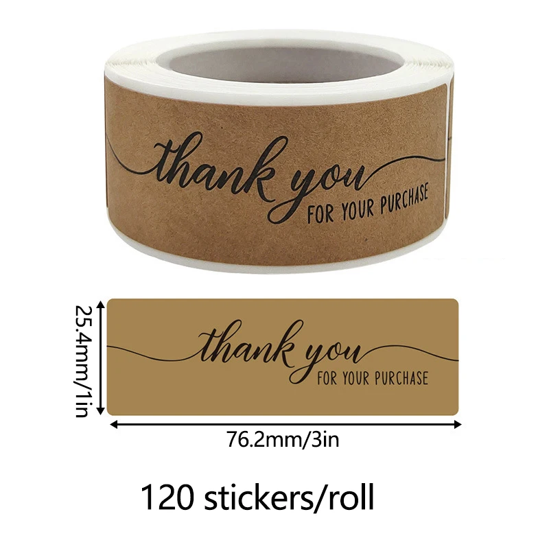 120Pcs/Roll Brown Thank You for Your Order Stickers Kraft Paper Sealing Stickers Rectangle Labels Adhesive Tape Handmade Decor