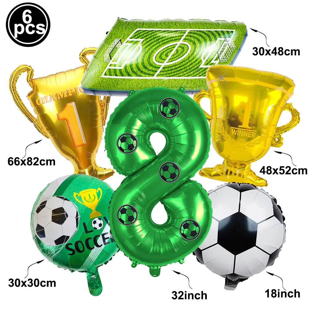 6pcs Soccer Field Trophy 0-9 Number Balloons Set Kids Football Theme 3th Birthday Party Baby Shower Football Club Decoration view 6