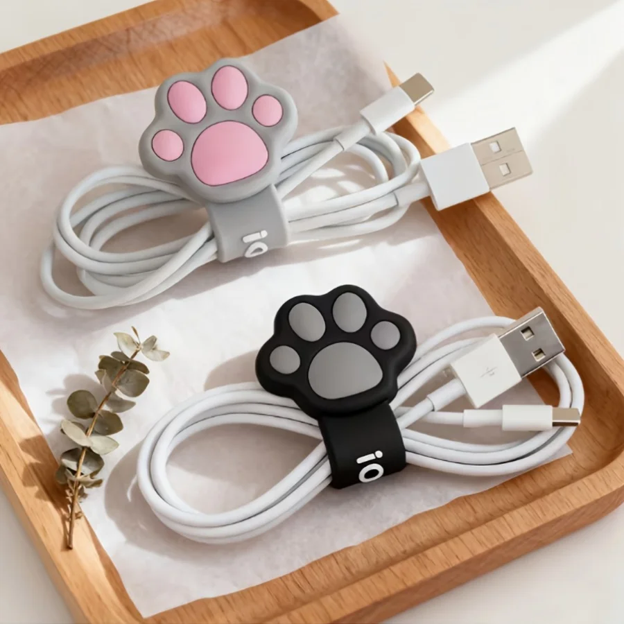 2Pcs Cute Cat Paw Cable OrganizerSpiral design, portable, for earphone & charging cables, desktop decoration, fine workmanship