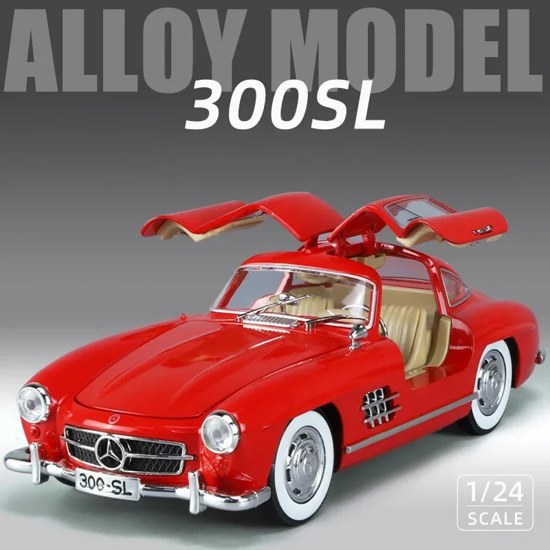 

Vintage Car Model Of 1:24 Benz 300SL Collective Miniature Voiture Sound Light Children Diecast Toy Vehicle Boy Gift Home Decor