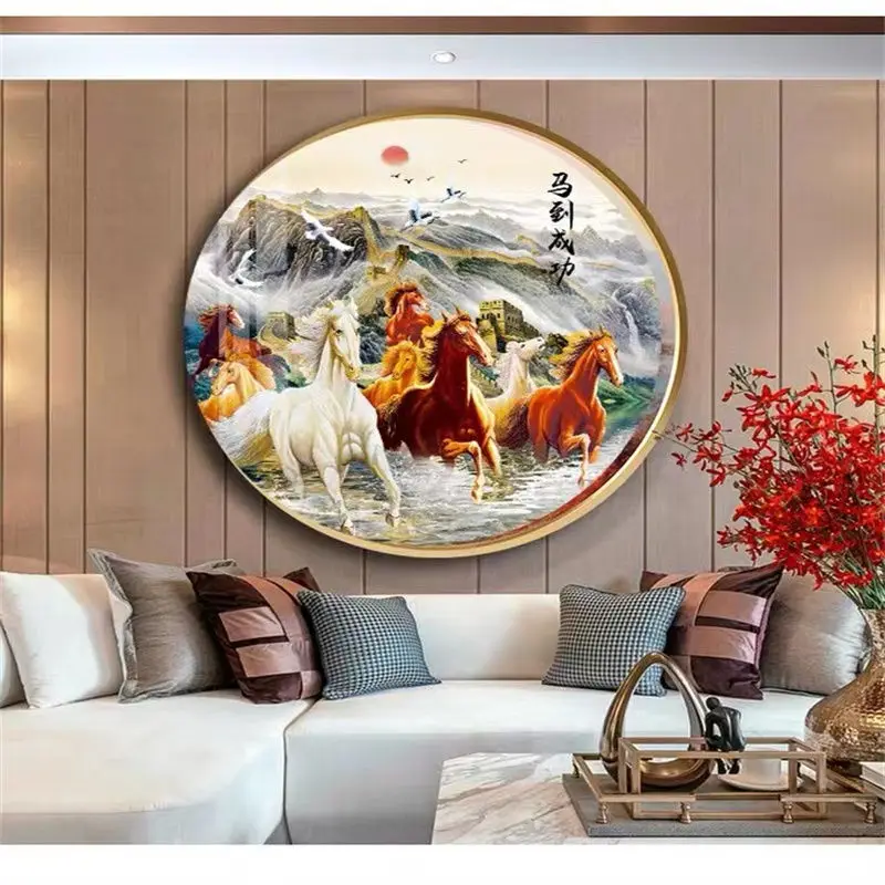 Handmade cross stitch finished product with great success. New Great Wall style living room, bedroom, circular decoration,