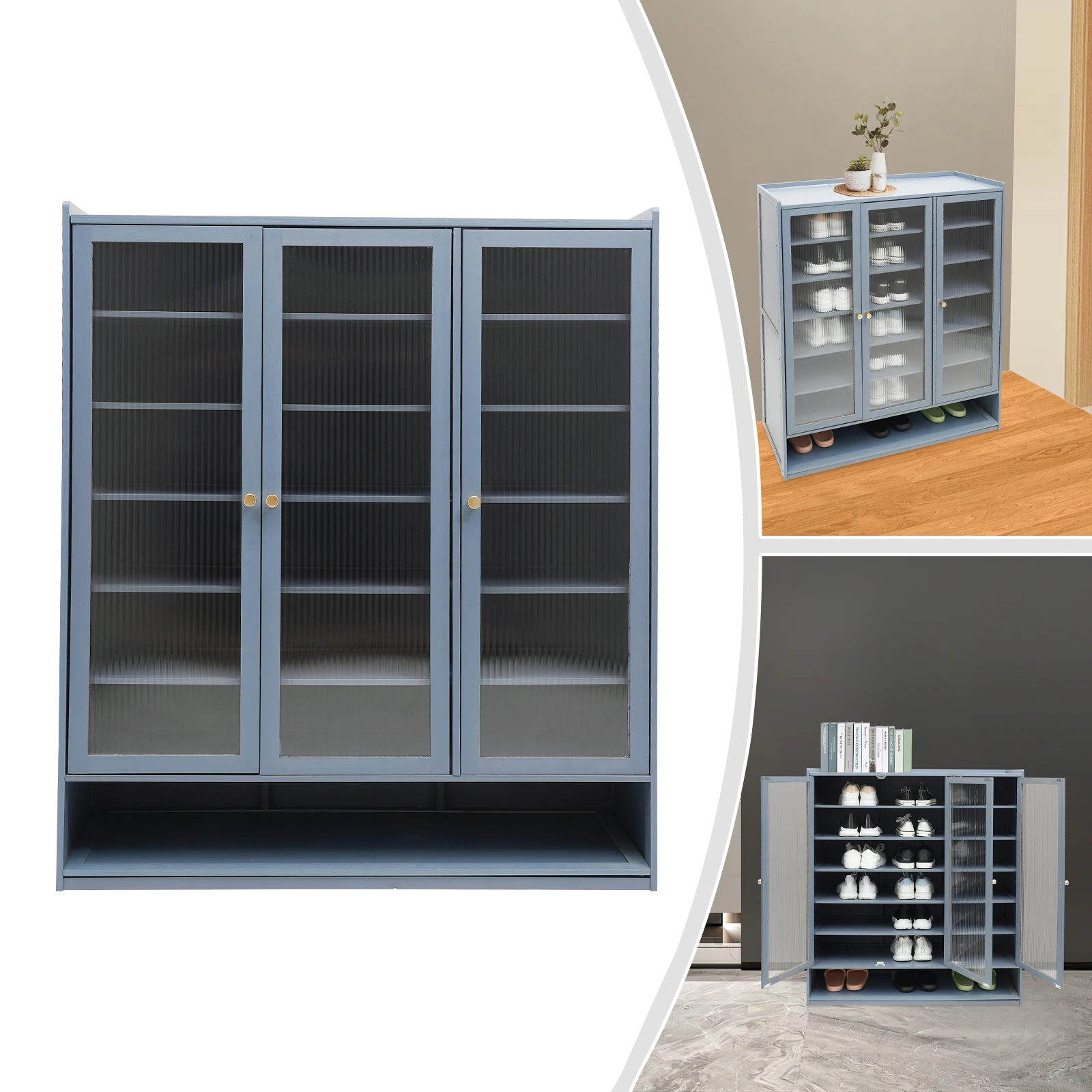 

8 Tier 3 Three Doors 33.07lbs Large Load Capacity Freestanding Shoe Cabinet with Heightened Frame for Hall, Closet, Corridor