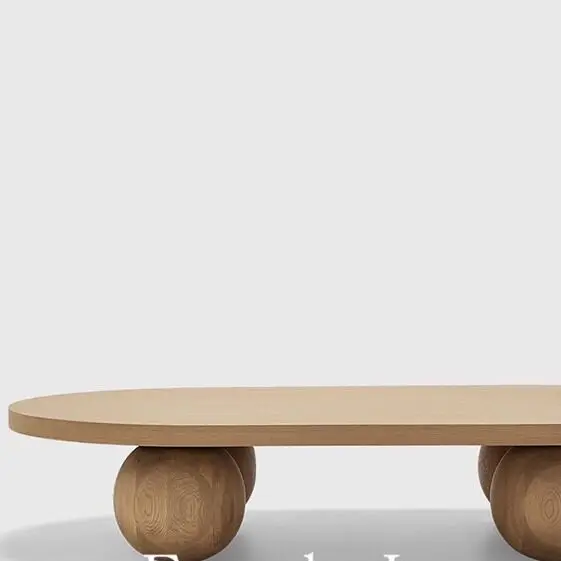 LMM Creative Art Oval Coffee Table Ash Wood Solid Wood Short Table Wabi Sassafi Simple and Modern