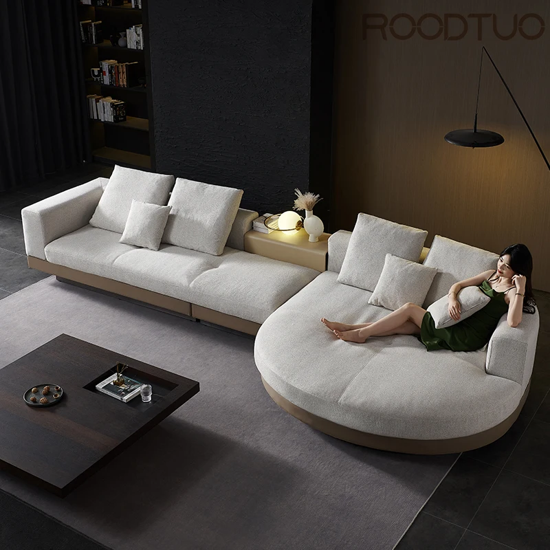 Living Room Minimalist Cotton and Linen Fabric Sectional Sofa Large Flat Floor Designer Living Room Sofas