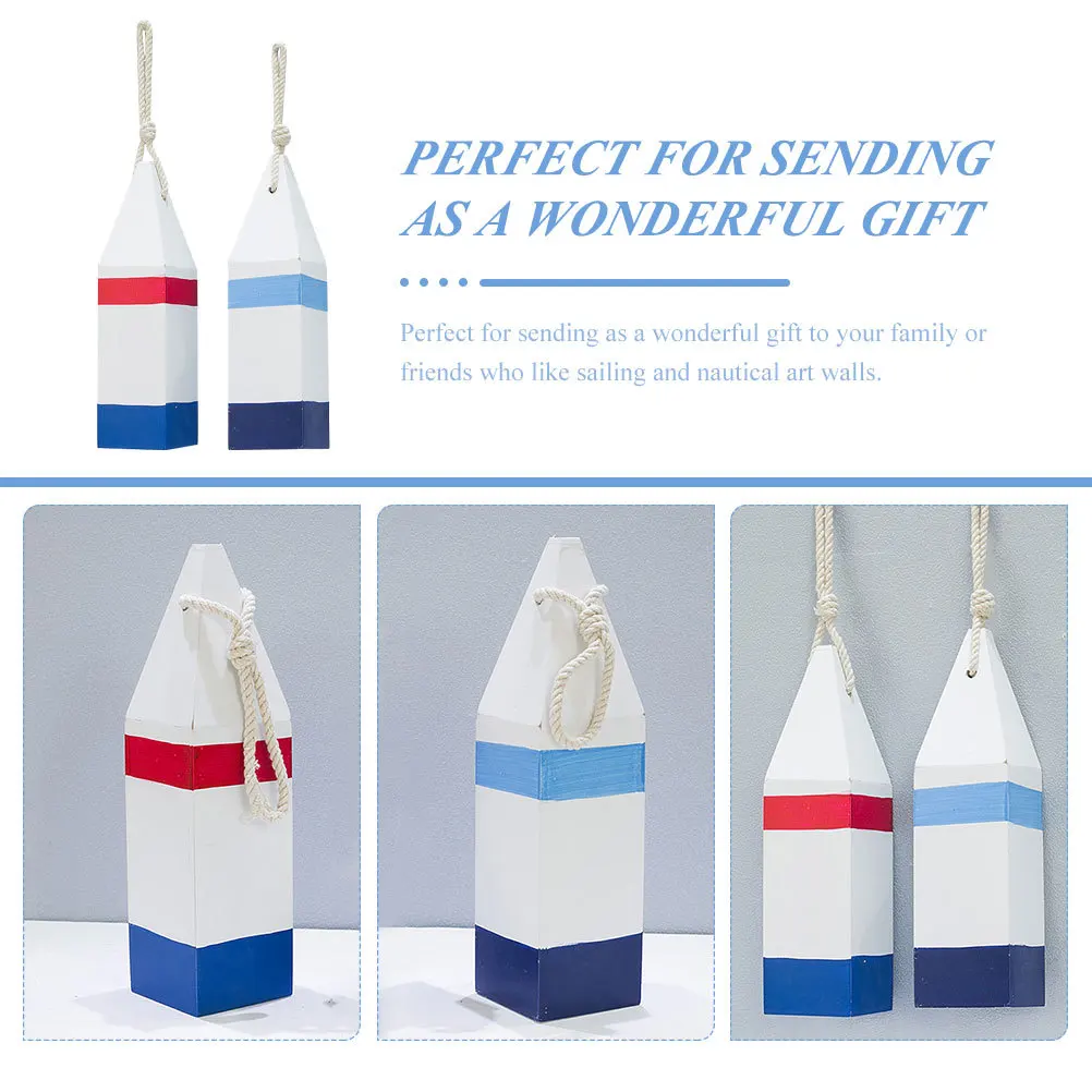 

2pcs Mediterranean Style Wood Buoy Pendant Wall Decor For Home Nautical Wall Hanging Ornament Craft Room Door Decoration