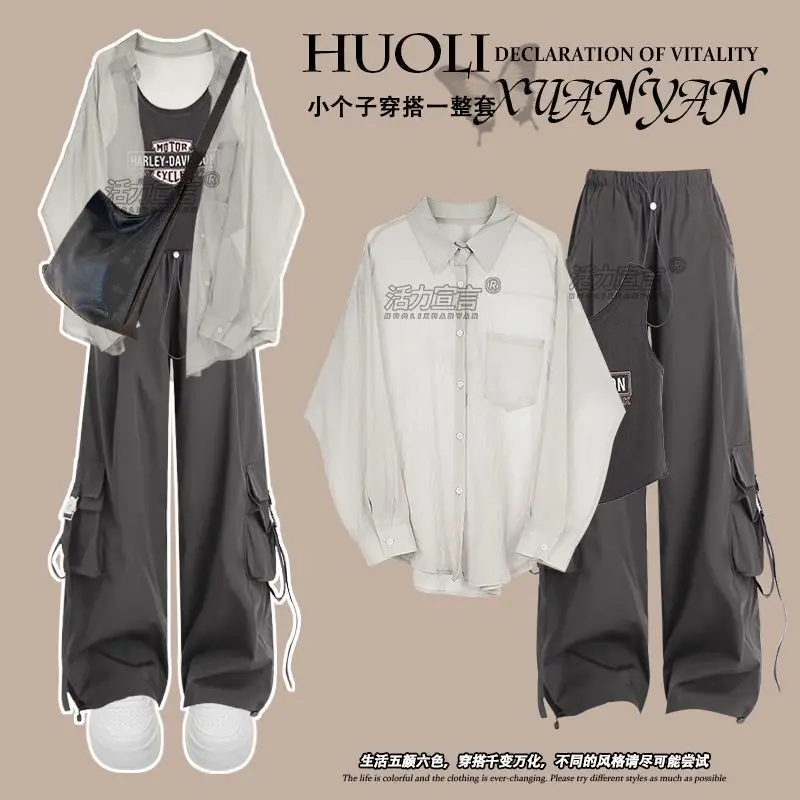 

Casual Women Trousers Sets Lapel Single Breasted Long Sleeve Loose Top Wide Leg Pant Set 2025 Summer Lady Suits