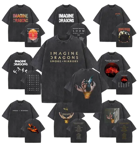 Banda de Rock Imagine Dragons Loom World Tour 2025 camiseta Vintage lavada hombres mujeres gótico camisetas de gran tamaño camiseta Casual Unisex
