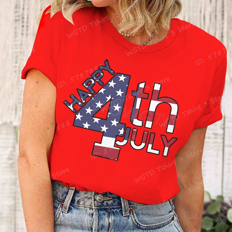 Happy 4th Of July T-shirts Independence Day T Shirts Summer Tshirt Casual Short Sleeve Tees Round Neck Tops Women's Clothing