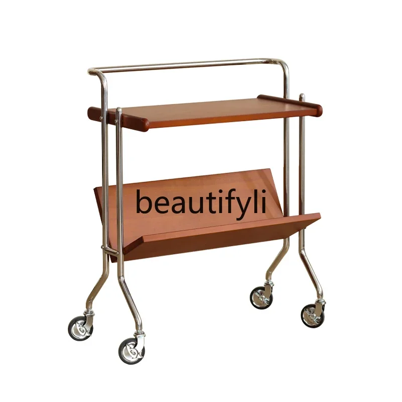 

X188 Retro medieval trolley solid wood edge few living room removable coffee table shelf bookshelf